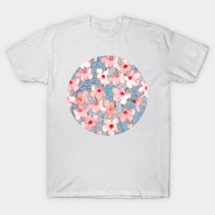 Shabby Chic Hibiscus Patchwork Pattern in Peach & Mint T-Shirt